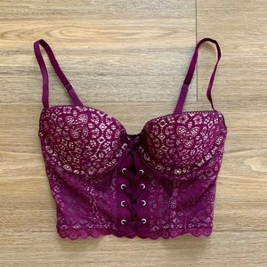 Victoria’s Secret Plum Lace Padded Demi Bustier Bra Sz 32C
